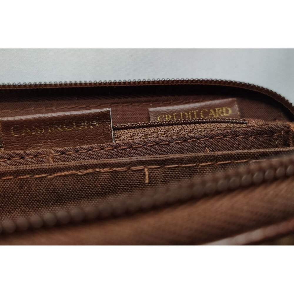 Brown Faux Croc Zip Wallet Vinyl Organizer Credit Card Holder Money Compartment - Picture 2 of 14